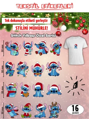 Stitch Yılbaşı Özel Seri Ütü ile Yapışan Kıyafet Etiketi 16Lı Set